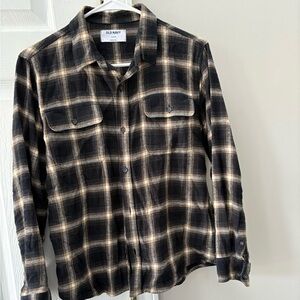 Old Navy Men's Black and Tan Plaid Shirt